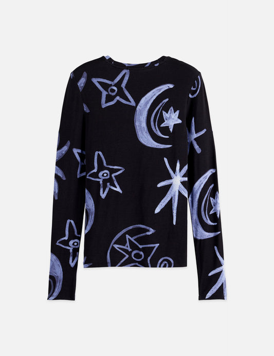Black ALL OVER PRINTED LONG SLEEVE T-SHIRT סוודר SCOTCH & SODA