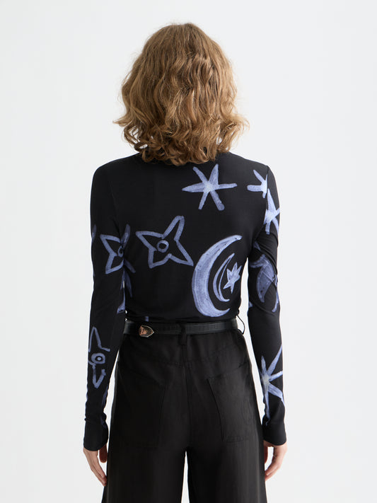 Black ALL OVER PRINTED LONG SLEEVE T-SHIRT סוודר SCOTCH & SODA