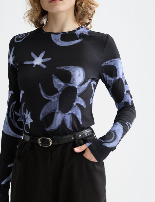 Black ALL OVER PRINTED LONG SLEEVE T-SHIRT סוודר SCOTCH & SODA