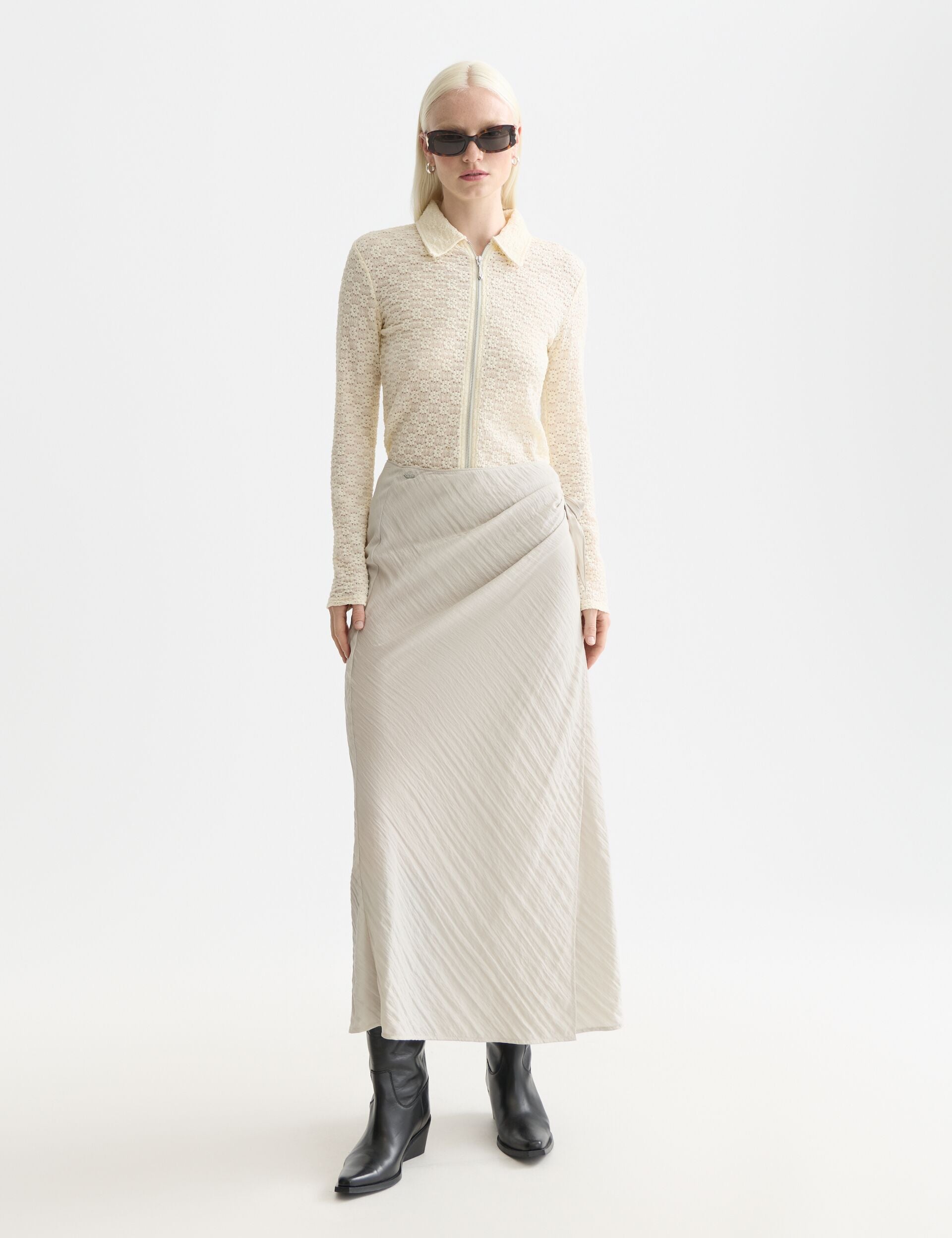 Light Gray קרדיגן רוכסן לנשים Open Structure SCOTCH & SODA