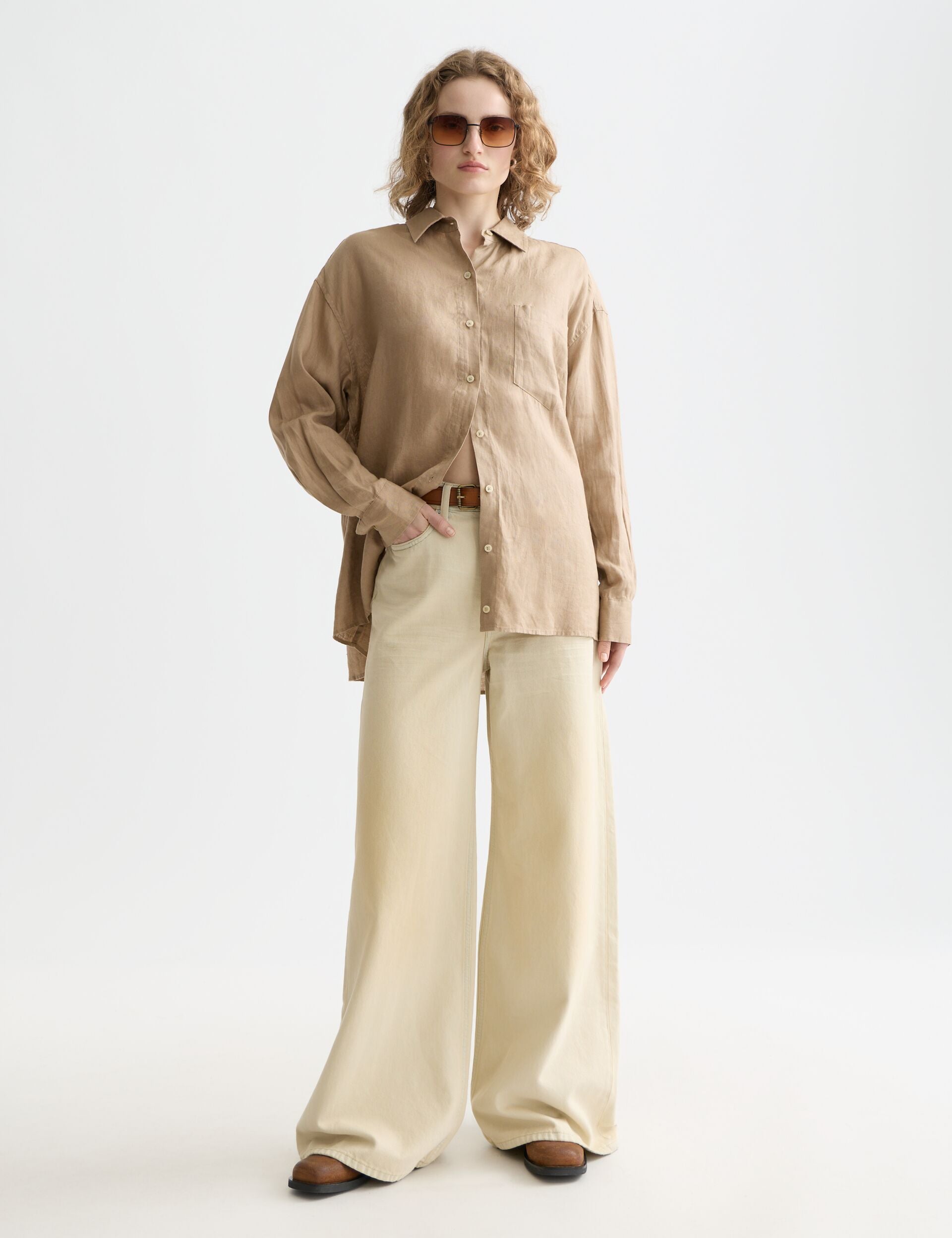 Tan חולצת פשתן מכופתרת ארוכה לנשים Linen SCOTCH & SODA