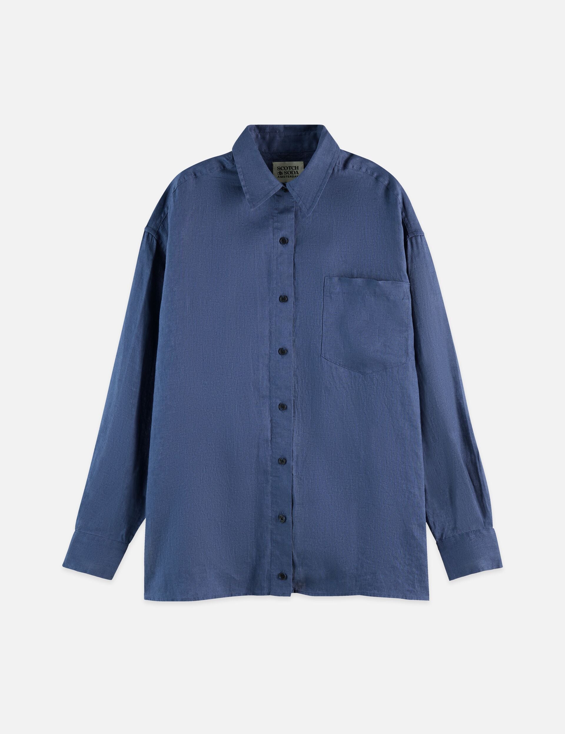 Dark Slate Blue חולצה מכופתרת ארוכה לנשים Linen Back Detail SCOTCH & SODA