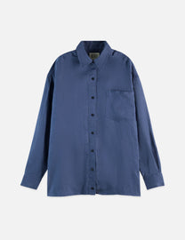 Dark Slate Blue חולצה מכופתרת ארוכה לנשים Linen Back Detail SCOTCH & SODA