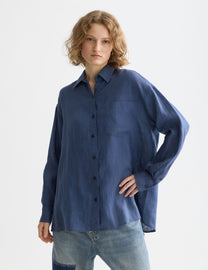 Dark Slate Gray חולצה מכופתרת ארוכה לנשים Linen Back Detail SCOTCH & SODA