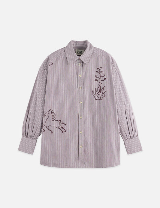 White Smoke חולצה מכופתרת ארוכה לנשים Embroidery girlfriend SCOTCH & SODA