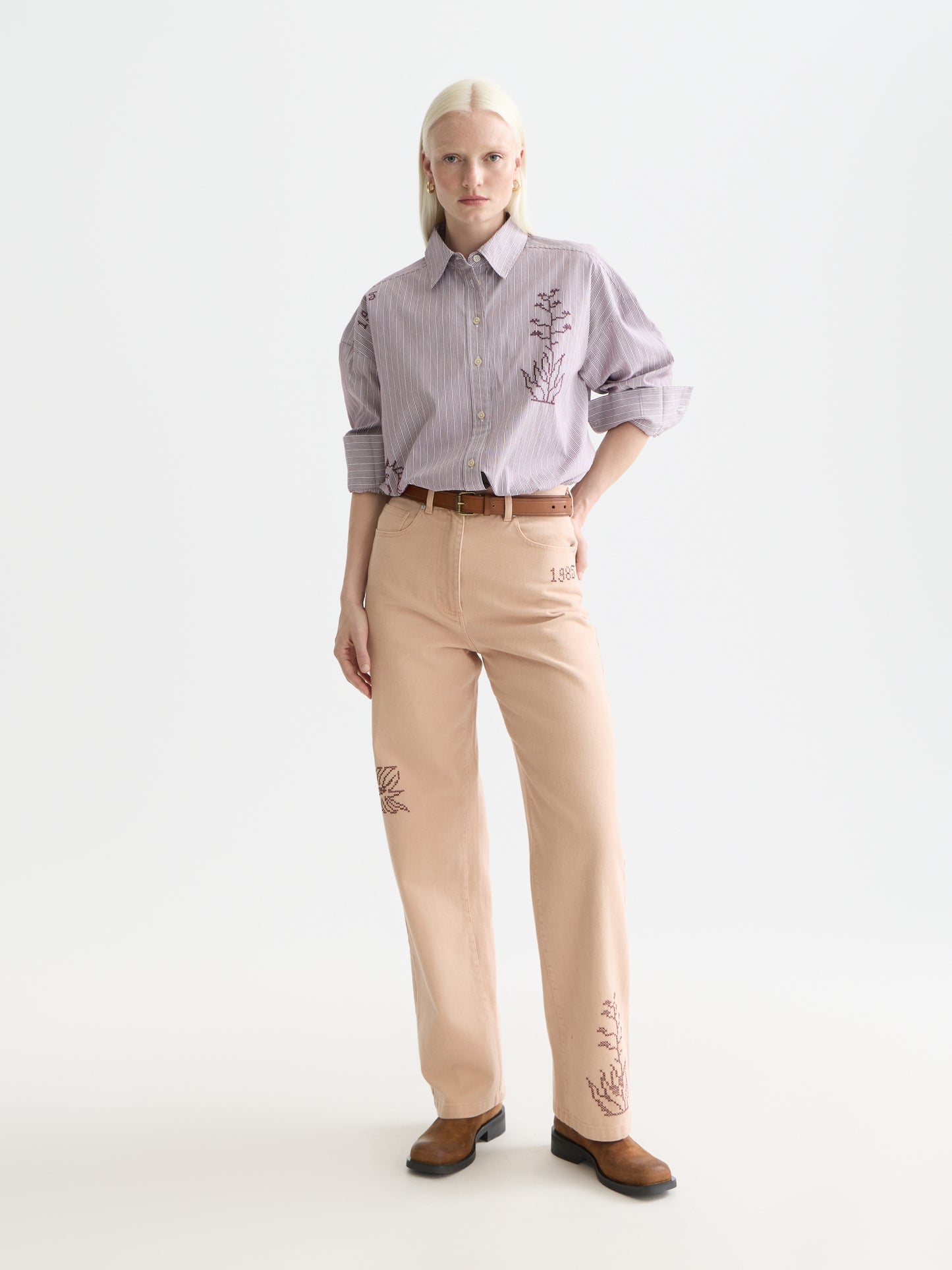 White Smoke חולצה מכופתרת ארוכה לנשים Embroidery girlfriend SCOTCH & SODA