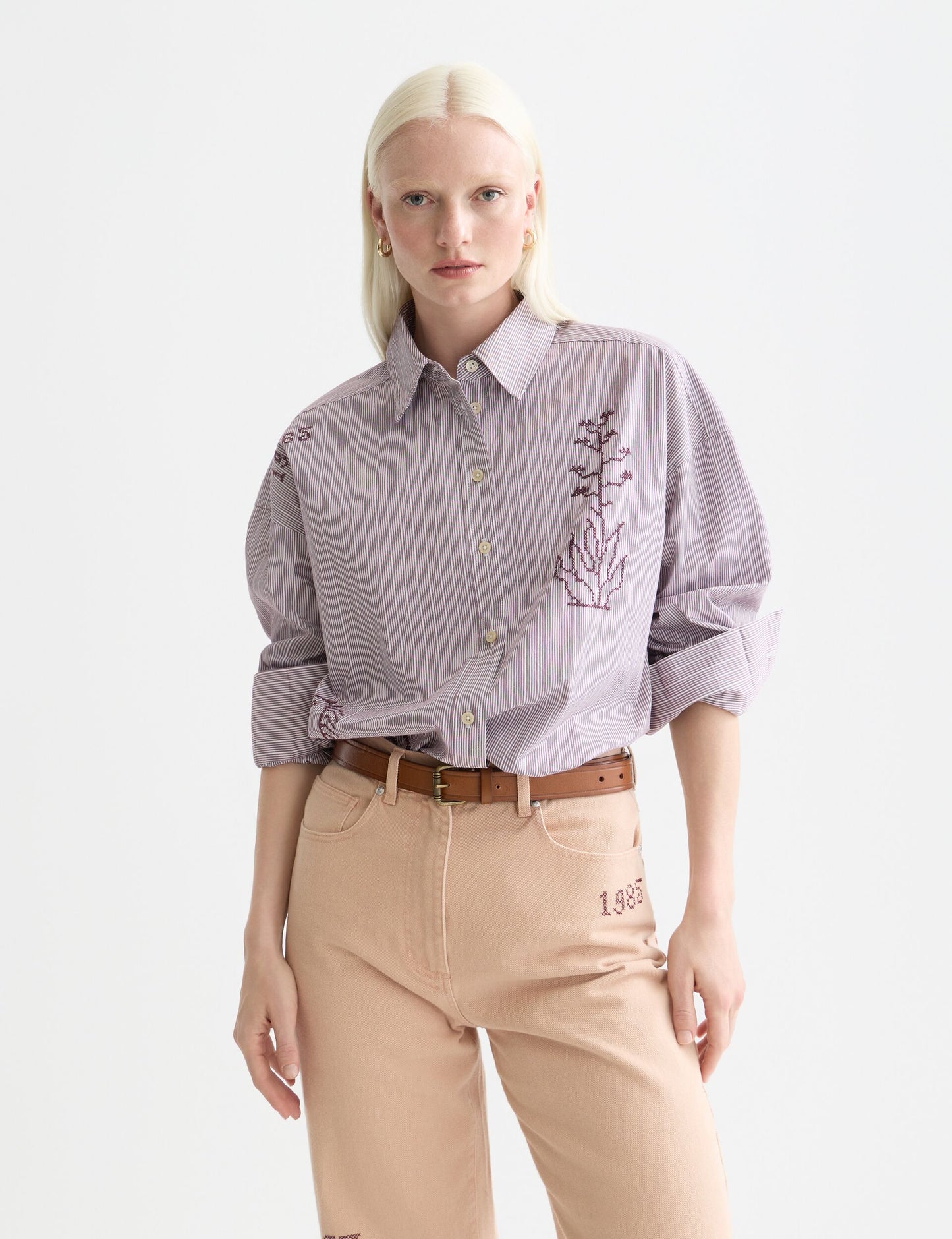 White Smoke חולצה מכופתרת ארוכה לנשים Embroidery girlfriend SCOTCH & SODA