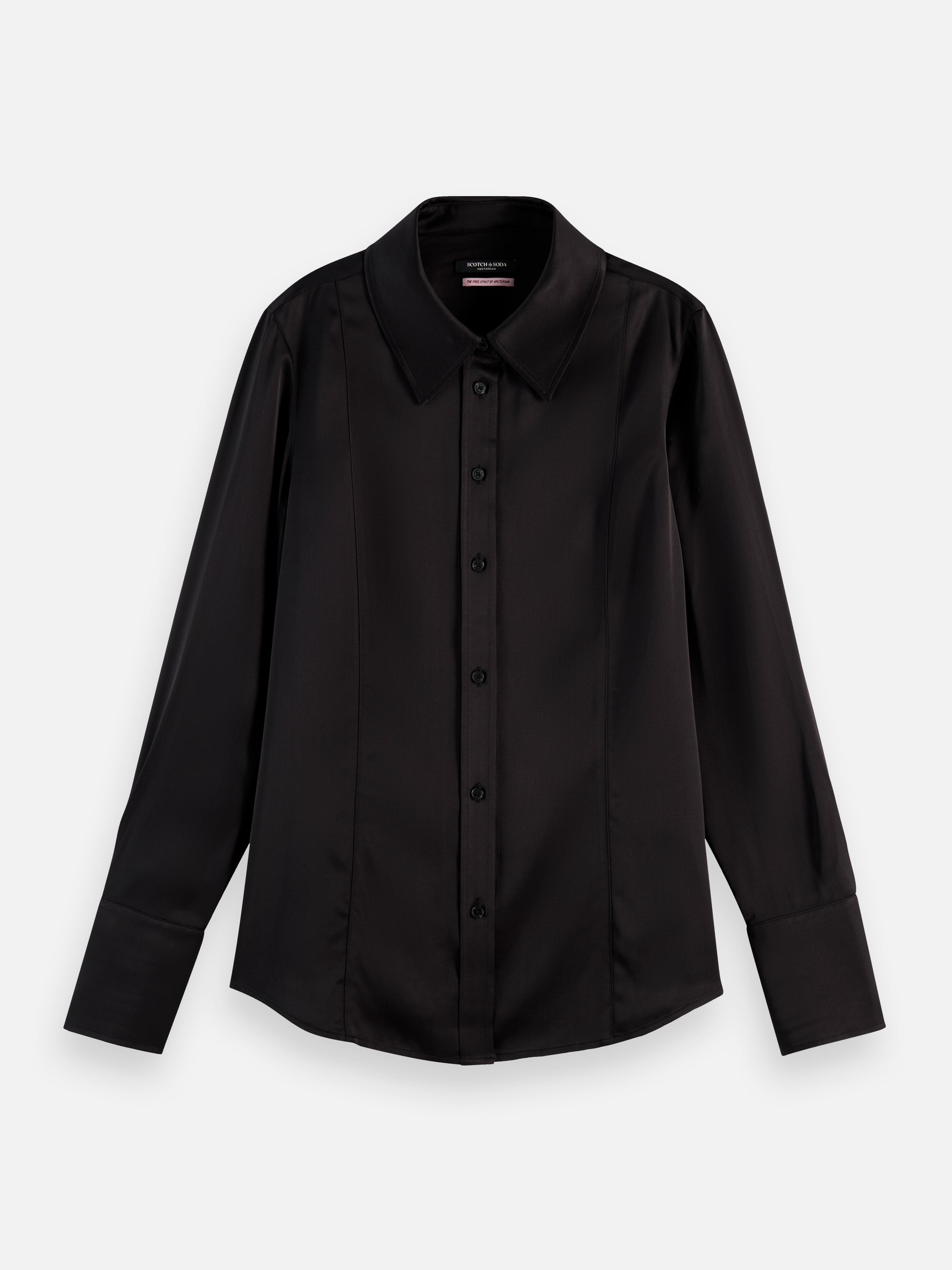 Black CORE VISCOSE SATIN SHIRT חולצה מכופתרת ארוכה SCOTCH & SODA