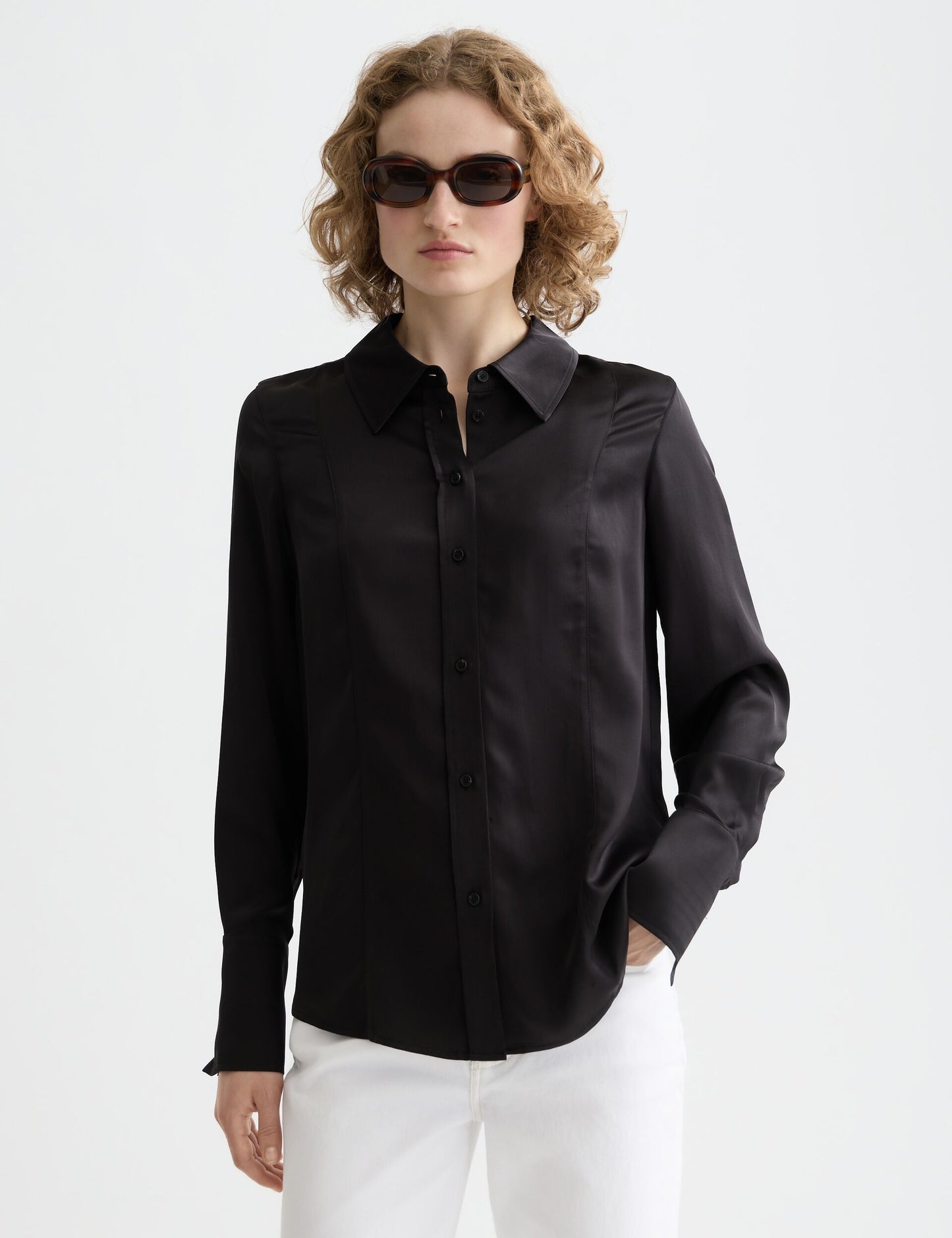 Black CORE VISCOSE SATIN SHIRT חולצה מכופתרת ארוכה SCOTCH & SODA