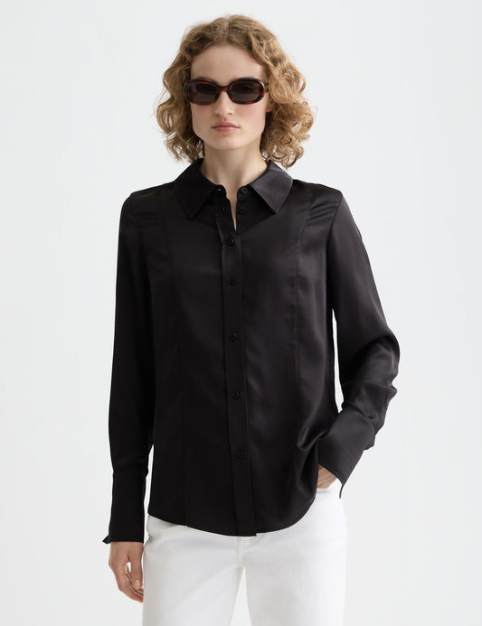 Black CORE VISCOSE SATIN SHIRT חולצה מכופתרת ארוכה SCOTCH & SODA
