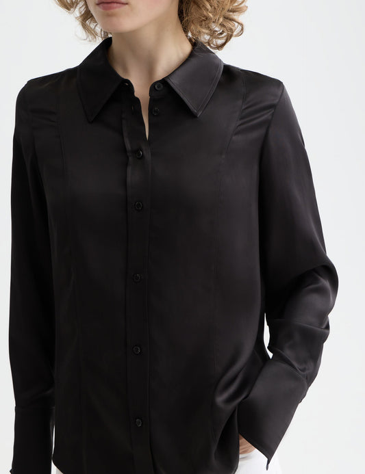Black CORE VISCOSE SATIN SHIRT חולצה מכופתרת ארוכה SCOTCH & SODA