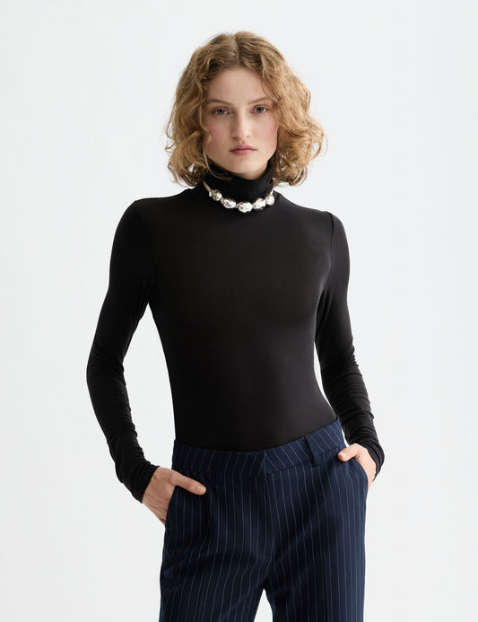 Black חולצת גולף דקה לנשים Core Roll Up Neck SCOTCH & SODA