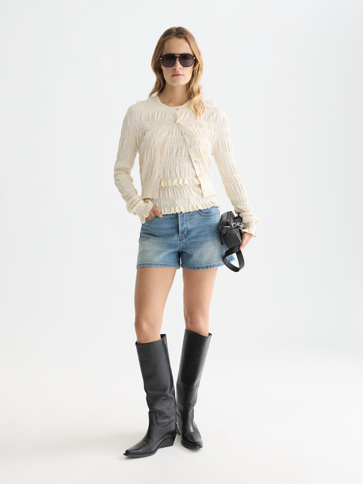White Smoke קרדיגן סריג לנשים Smock Stitch SCOTCH & SODA