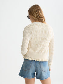 Light Gray קרדיגן סריג לנשים Smock Stitch SCOTCH & SODA