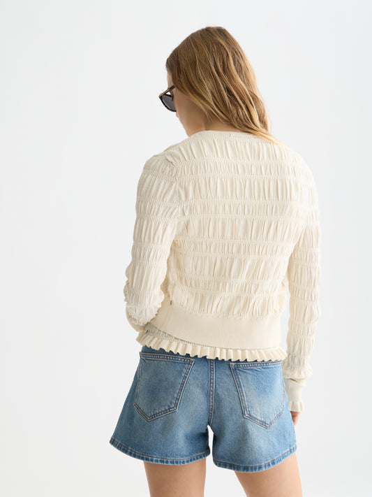 Light Gray קרדיגן סריג לנשים Smock Stitch SCOTCH & SODA