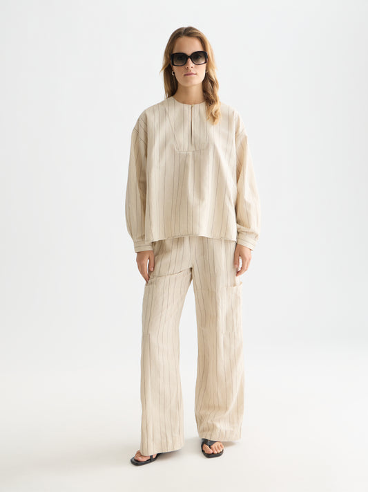 Light Gray חולצה ארוכה לנשים Linen Bib SCOTCH & SODA