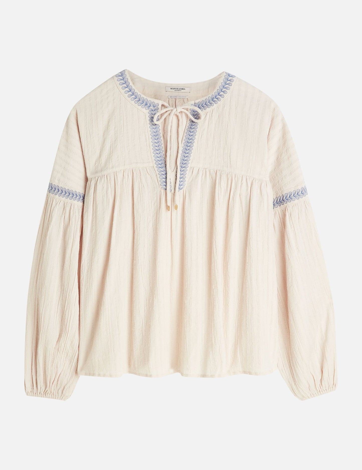 Antique White חולצת כותנה קרפ עם רקמות לנשים Crepe Blouse SCOTCH & SODA