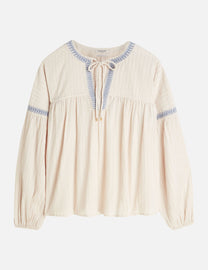 Antique White חולצת כותנה קרפ עם רקמות לנשים Crepe Blouse SCOTCH & SODA