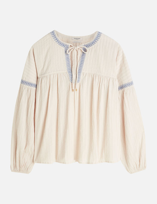 Antique White חולצת כותנה קרפ עם רקמות לנשים Crepe Blouse SCOTCH & SODA