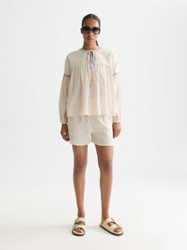 White Smoke חולצת כותנה קרפ עם רקמות לנשים Crepe Blouse SCOTCH & SODA