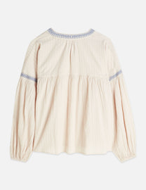 Antique White חולצת כותנה קרפ עם רקמות לנשים Crepe Blouse SCOTCH & SODA