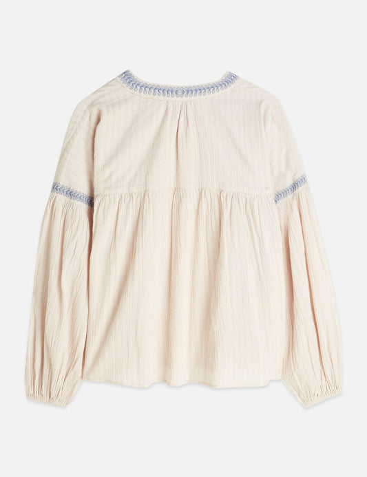Antique White חולצת כותנה קרפ עם רקמות לנשים Crepe Blouse SCOTCH & SODA