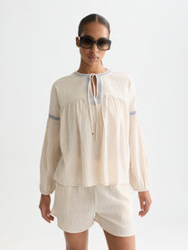 Lavender חולצת כותנה קרפ עם רקמות לנשים Crepe Blouse SCOTCH & SODA