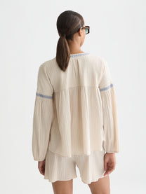 Lavender חולצת כותנה קרפ עם רקמות לנשים Crepe Blouse SCOTCH & SODA