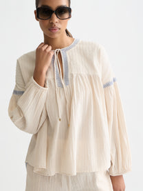 Lavender חולצת כותנה קרפ עם רקמות לנשים Crepe Blouse SCOTCH & SODA