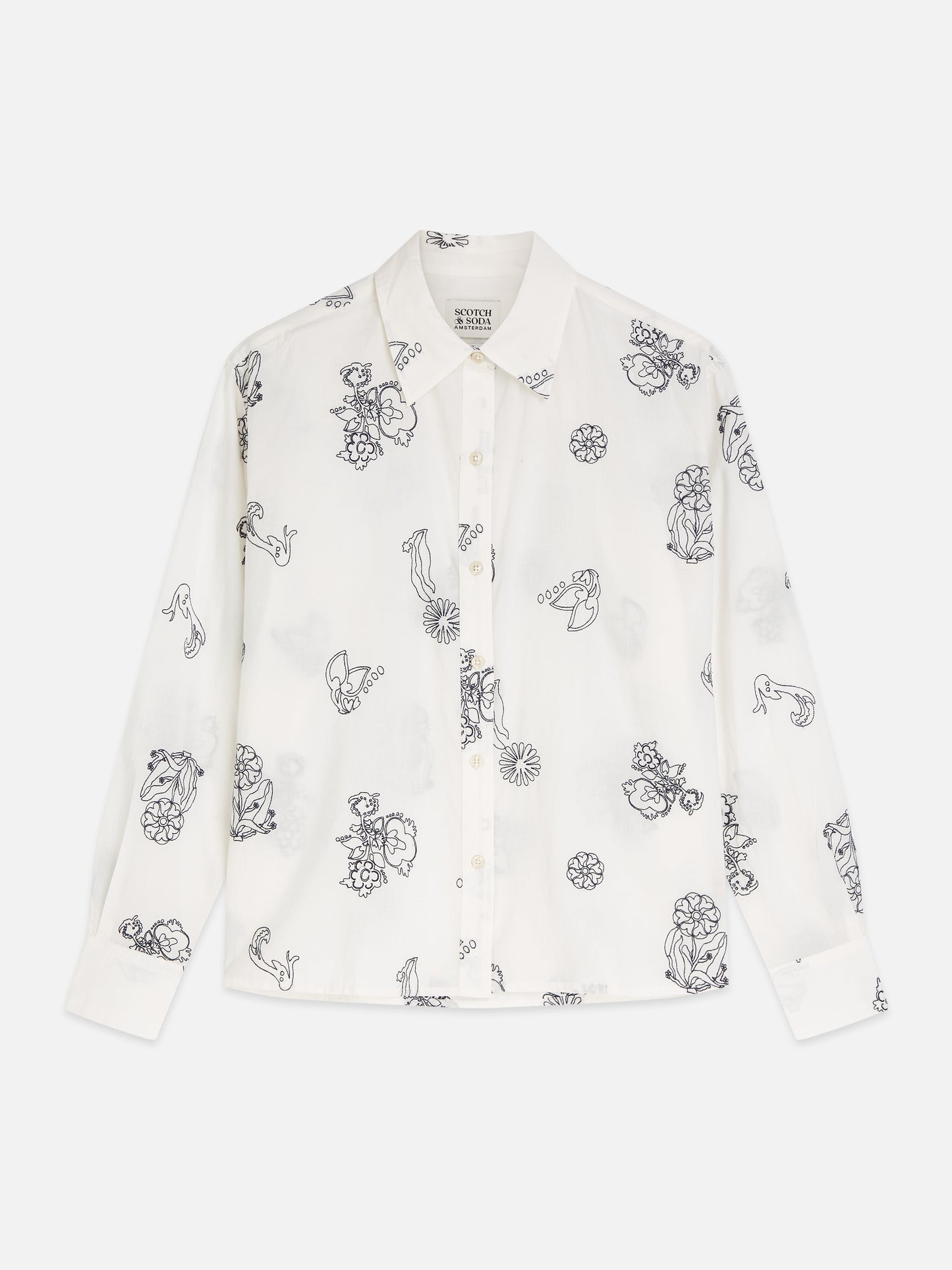 Lavender חולצה מכופתרת ארוכה לנשים Embroidered Relaxed SCOTCH & SODA