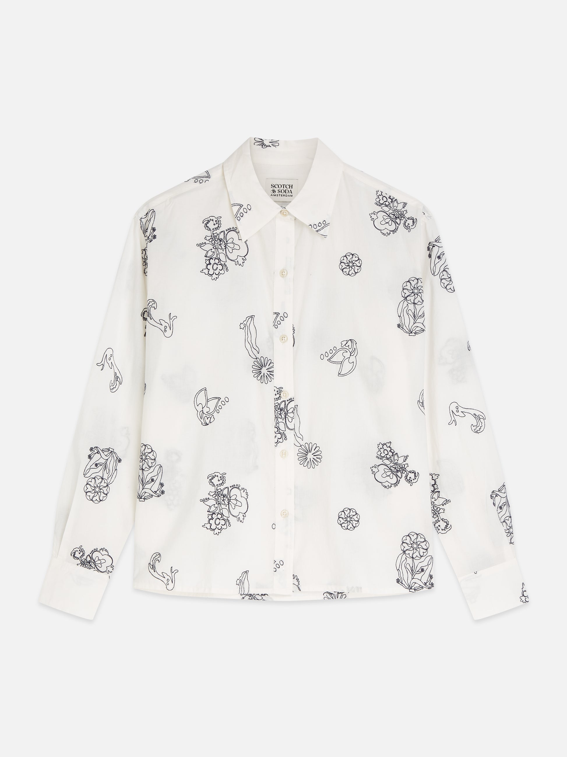 Lavender חולצה מכופתרת ארוכה לנשים Embroidered Relaxed SCOTCH & SODA