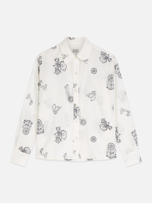 Lavender חולצה מכופתרת ארוכה לנשים Embroidered Relaxed SCOTCH & SODA