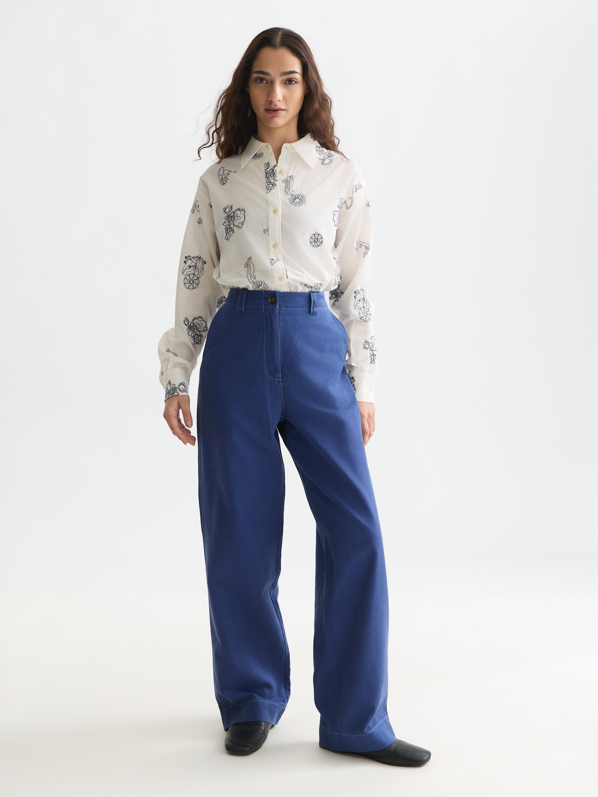 White Smoke חולצה מכופתרת ארוכה לנשים Embroidered Relaxed SCOTCH & SODA
