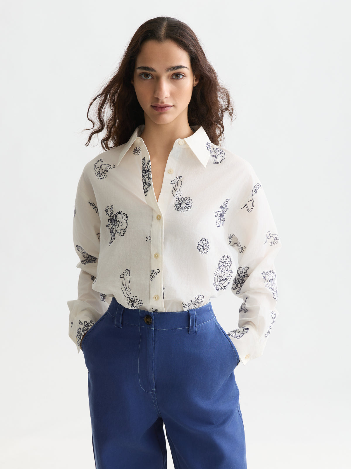 Lavender חולצה מכופתרת ארוכה לנשים Embroidered Relaxed SCOTCH & SODA