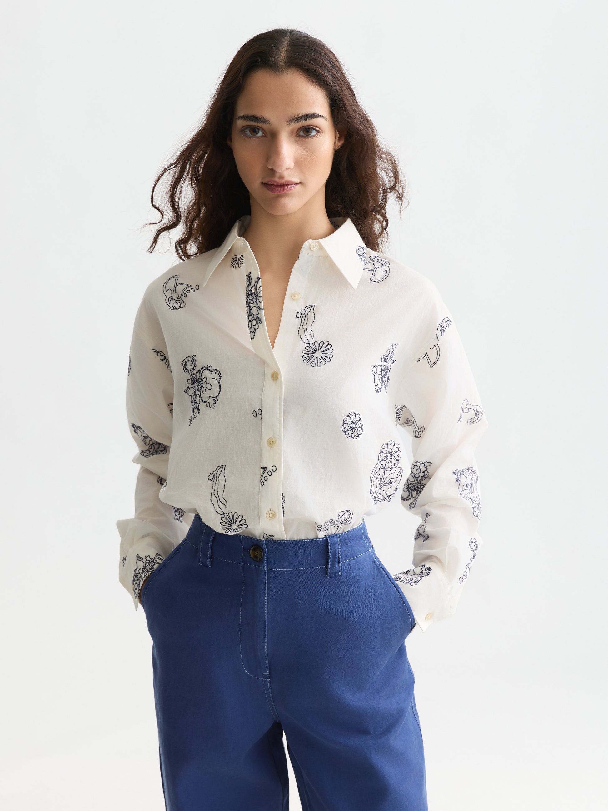 Lavender חולצה מכופתרת ארוכה לנשים Embroidered Relaxed SCOTCH & SODA