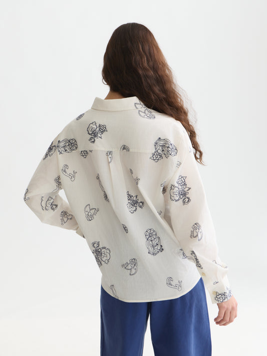 Lavender חולצה מכופתרת ארוכה לנשים Embroidered Relaxed SCOTCH & SODA