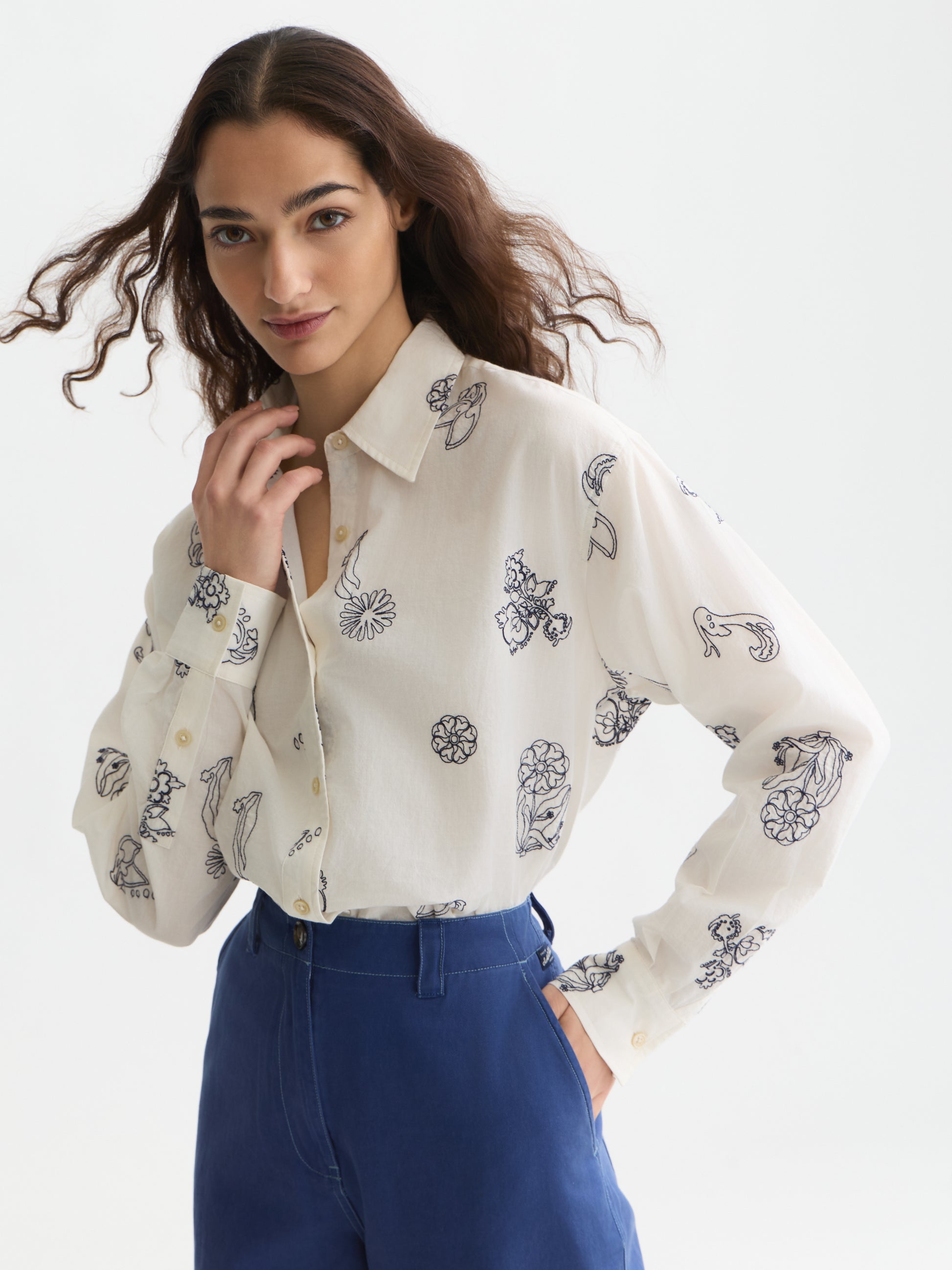 Lavender חולצה מכופתרת ארוכה לנשים Embroidered Relaxed SCOTCH & SODA