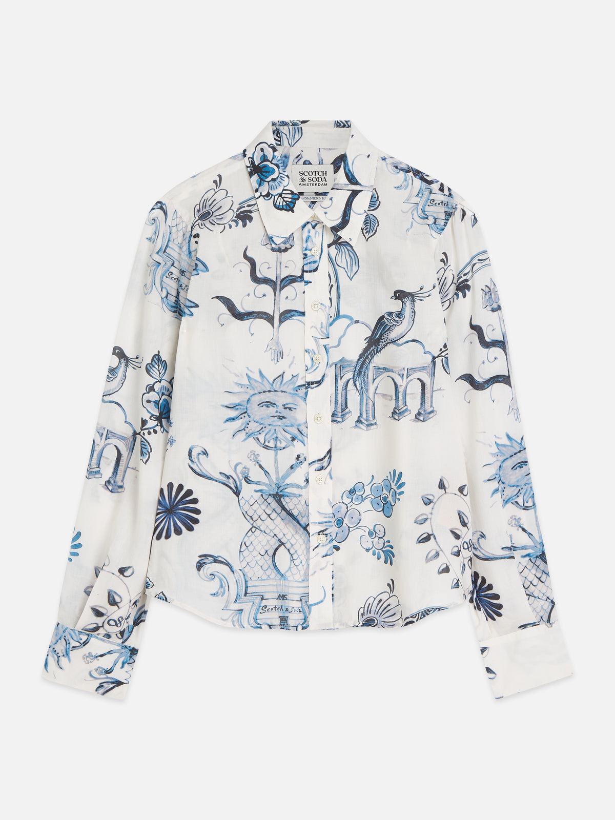 White Smoke חולצה מכופתרת ארוכה לנשים Printed Relaxed SCOTCH & SODA