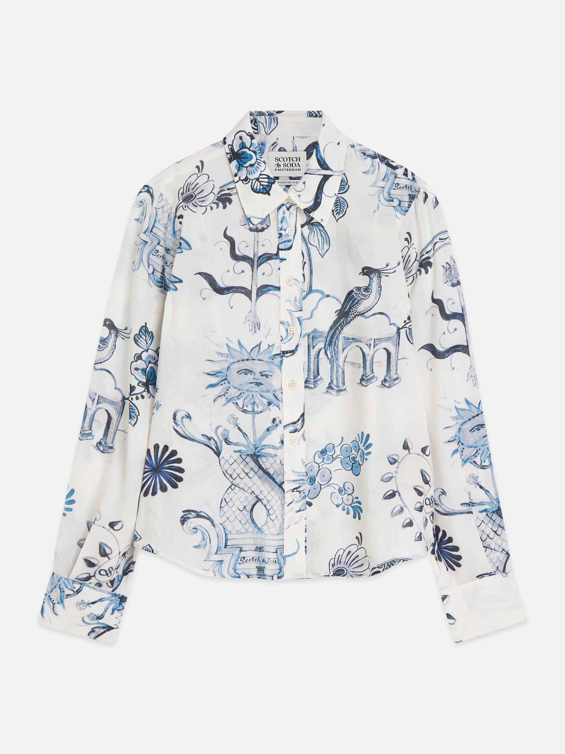 White Smoke חולצה מכופתרת ארוכה לנשים Printed Relaxed SCOTCH & SODA