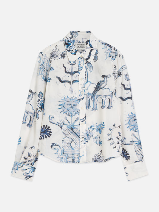 White Smoke חולצה מכופתרת ארוכה לנשים Printed Relaxed SCOTCH & SODA