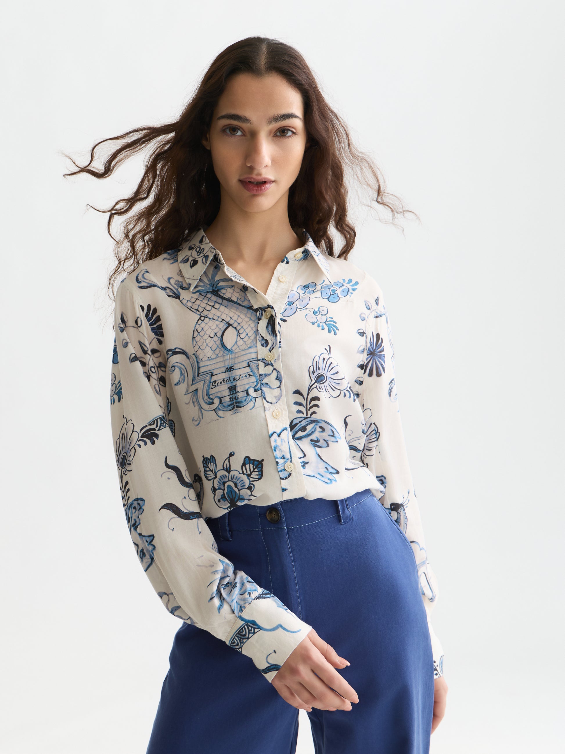 Lavender חולצה מכופתרת ארוכה לנשים Printed Relaxed SCOTCH & SODA