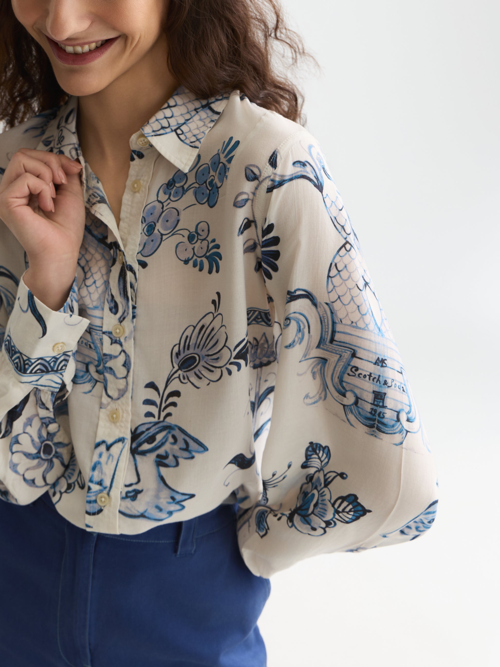 Lavender חולצה מכופתרת ארוכה לנשים Printed Relaxed SCOTCH & SODA