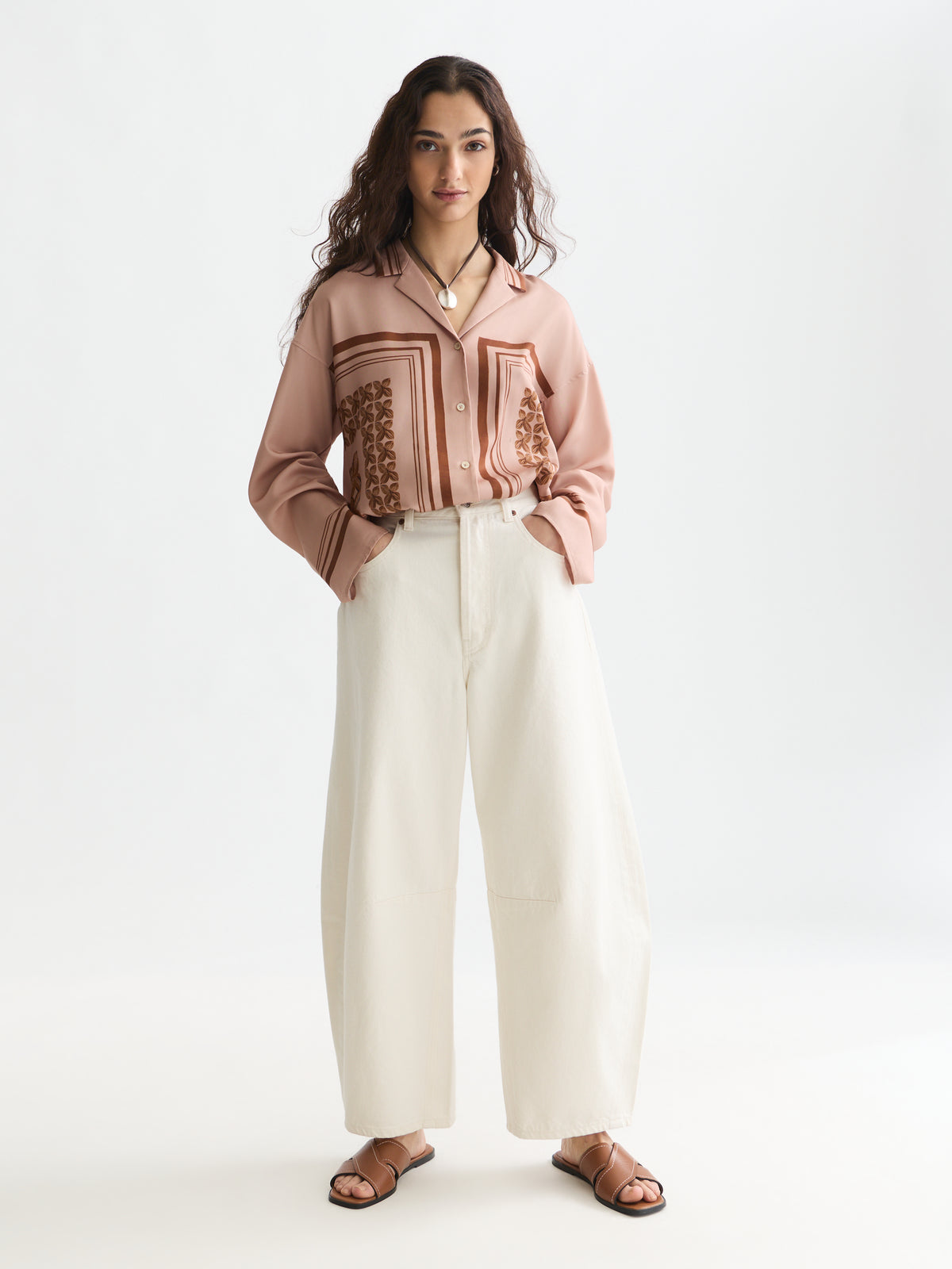 White Smoke חולצה מכופתרת ארוכה לנשים Placed Print SCOTCH & SODA