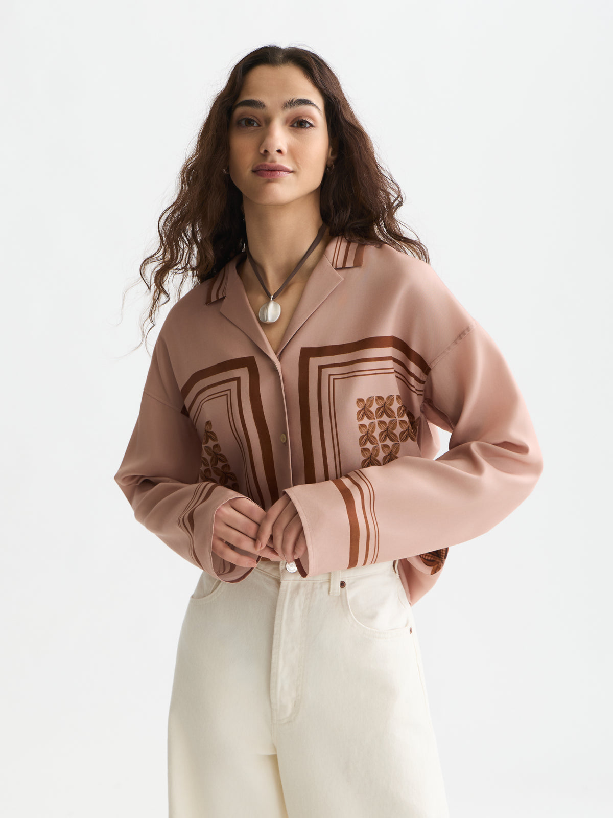 White Smoke חולצה מכופתרת ארוכה לנשים Placed Print SCOTCH & SODA