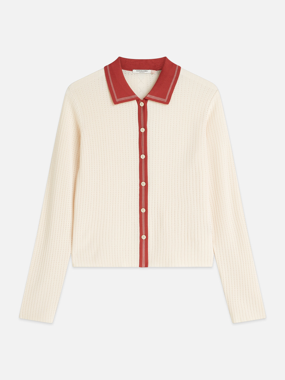 Antique White קרדיגן לנשים Pointelle Knitted Polo-Neck SCOTCH & SODA