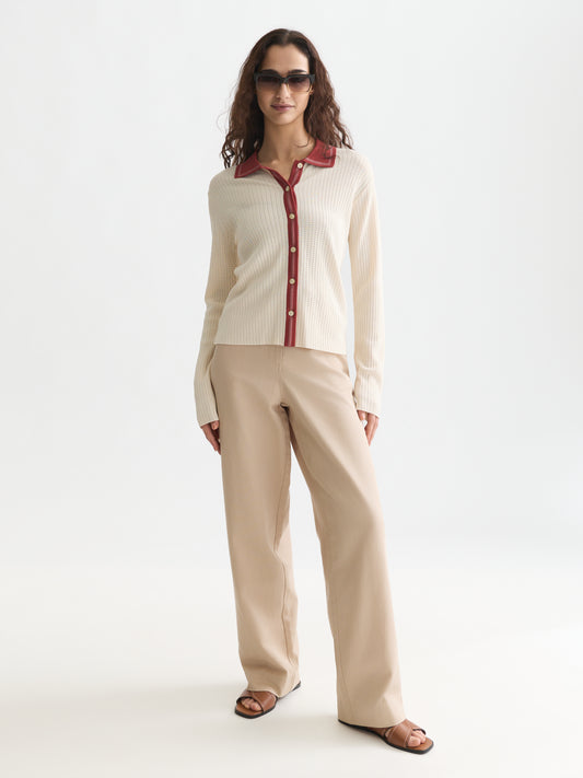 White Smoke קרדיגן לנשים Pointelle Knitted Polo-Neck SCOTCH & SODA