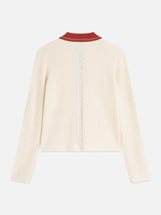 Antique White קרדיגן לנשים Pointelle Knitted Polo-Neck SCOTCH & SODA