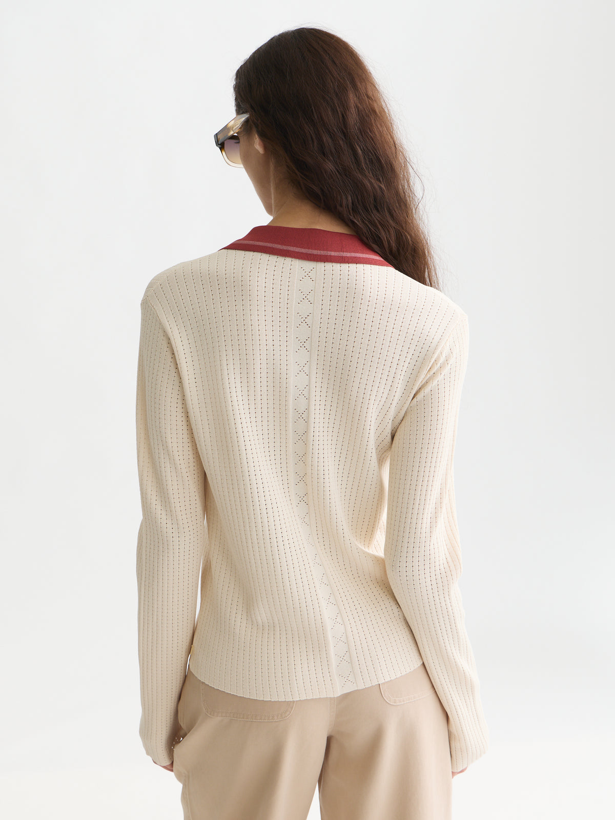 Gray קרדיגן לנשים Pointelle Knitted Polo-Neck SCOTCH & SODA