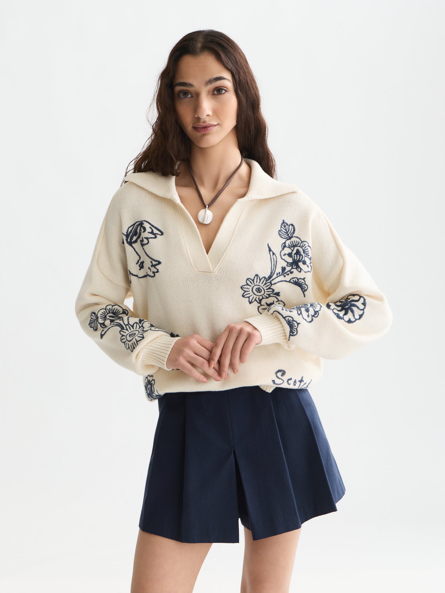 Lavender קרדיגן לנשים Embroidered Oversized SCOTCH & SODA