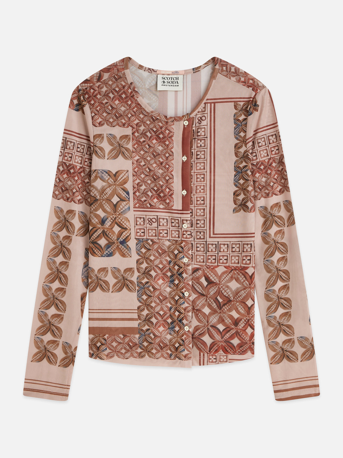 White Smoke טי שירט ארוכה לנשים Printed Mesh SCOTCH & SODA